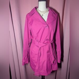 FASHION BUG Elegant Fuchsia Belted Trench Coat Medium